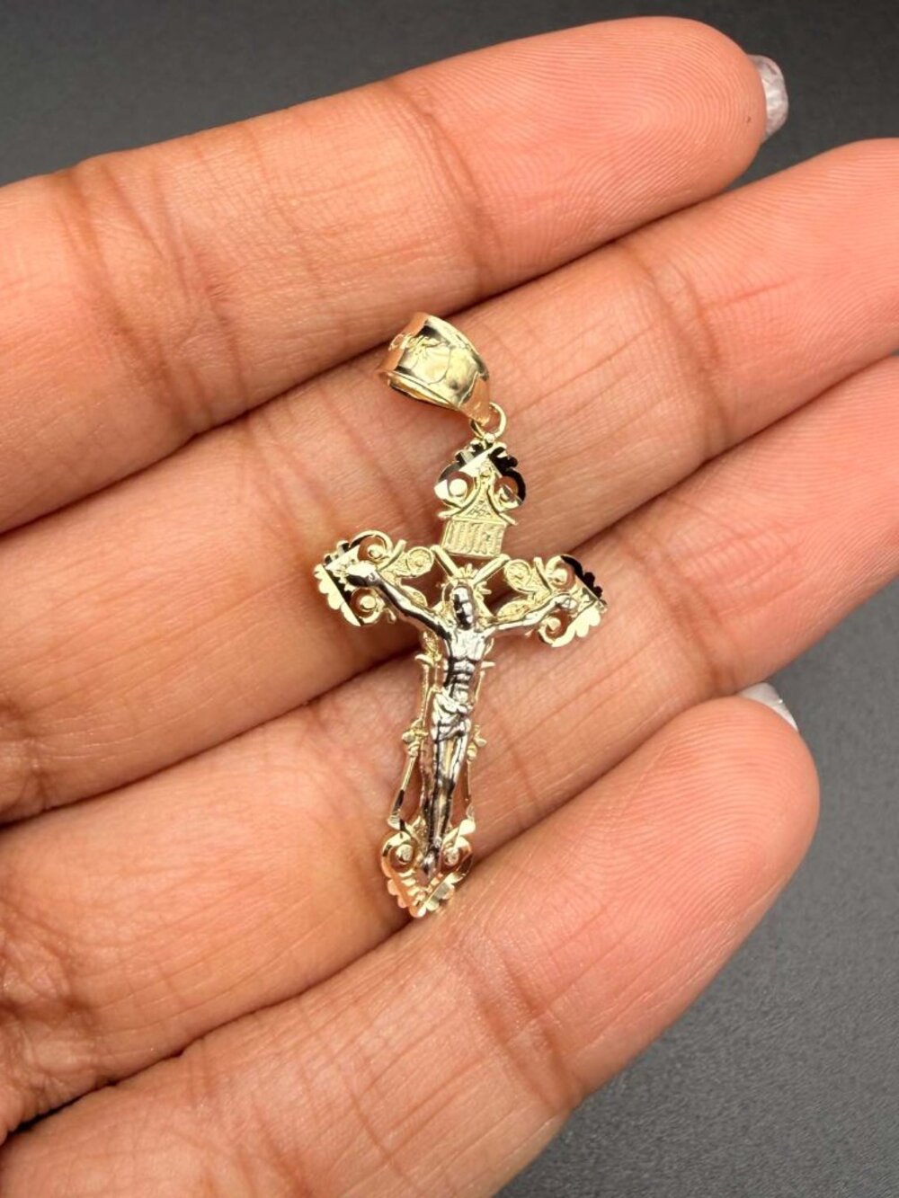 14K Two Tone Gold Crucufix Pendant